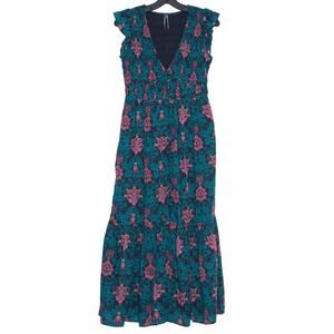 Anthropologie Peregrine Midi Dress XS Cottagecore Boho Prairie Tiered Button Up